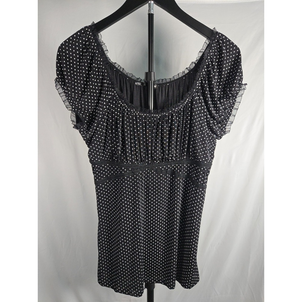 Y2K Polka Dot Top Babydoll Ruffle Collar  Sz XL Dark Coquette Romantic Feminine